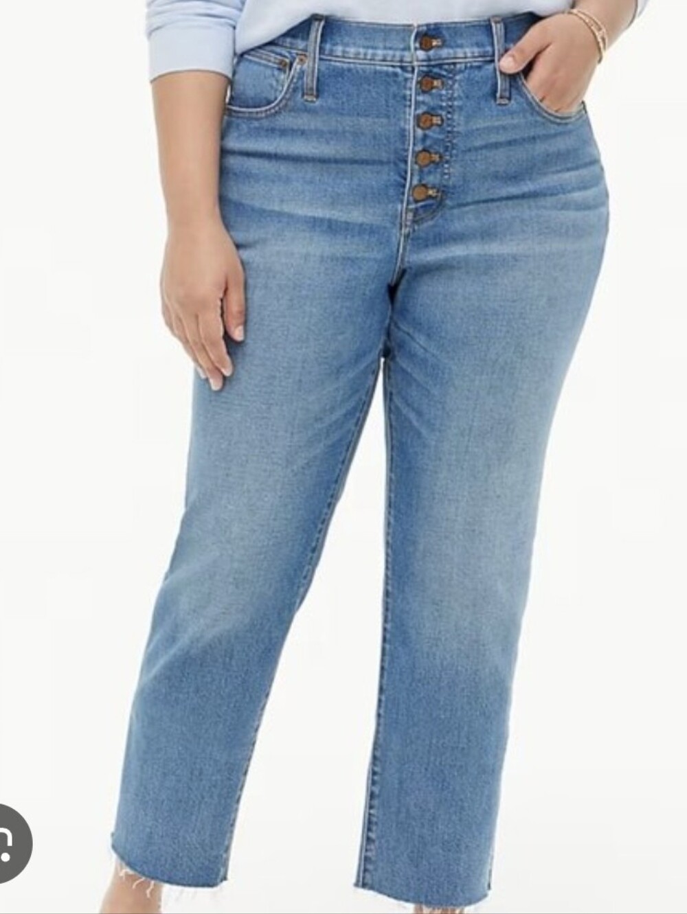 J. Crew Light Blue Button-Fly Cropped Jeans with Frayed Ankles-Size:33
